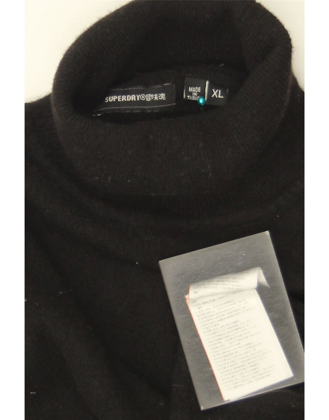 Maglione maglione da uomo a collo alto Superdry XL in lana nera