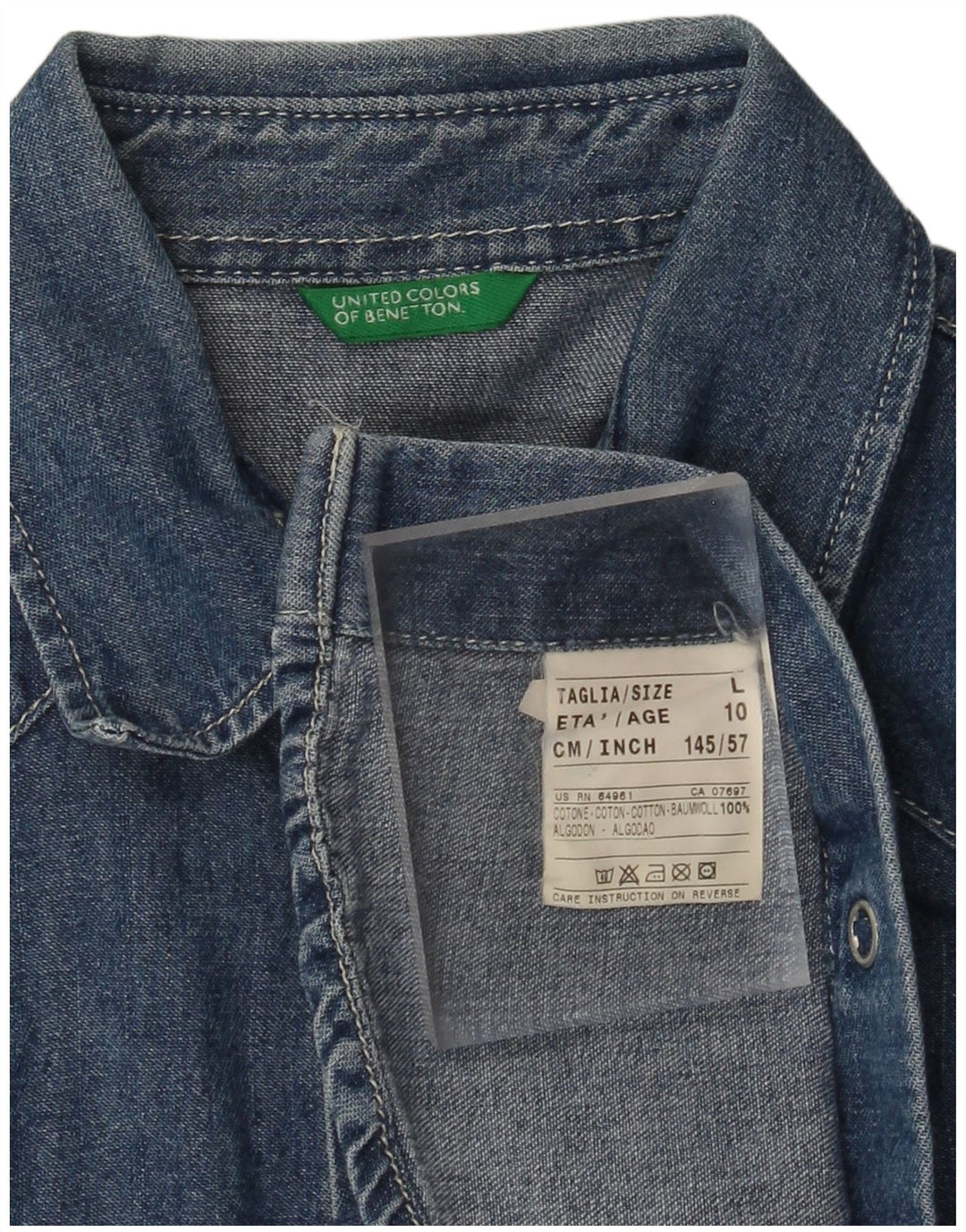 Camicia Jeans Bambino BENETTON 9-10 Anni Large Blu Cotone