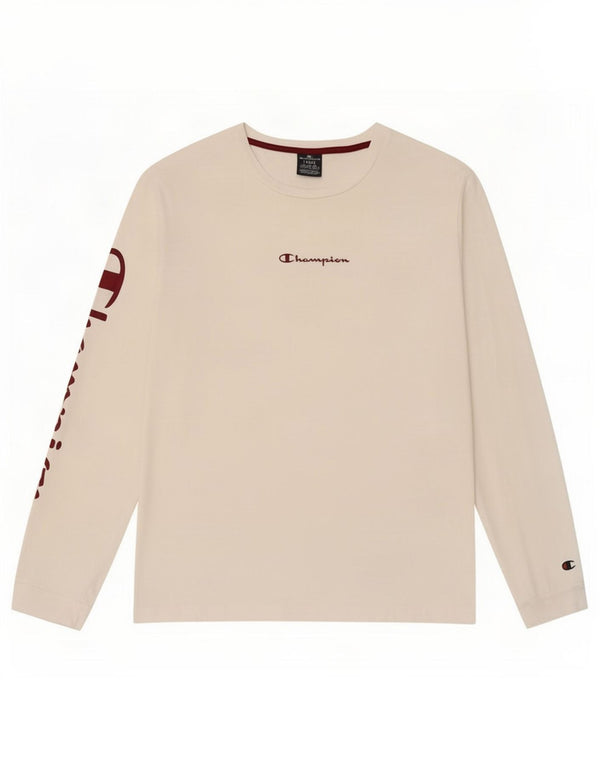 Top grafico da donna Champion manica lunga UK 16 grande cotone bianco