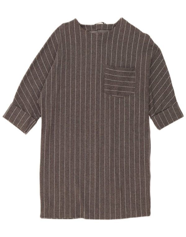 Abito da tenda oversize con maniche a 3/4 Zara da donna UK 10 piccolo in cotone a righe grigie