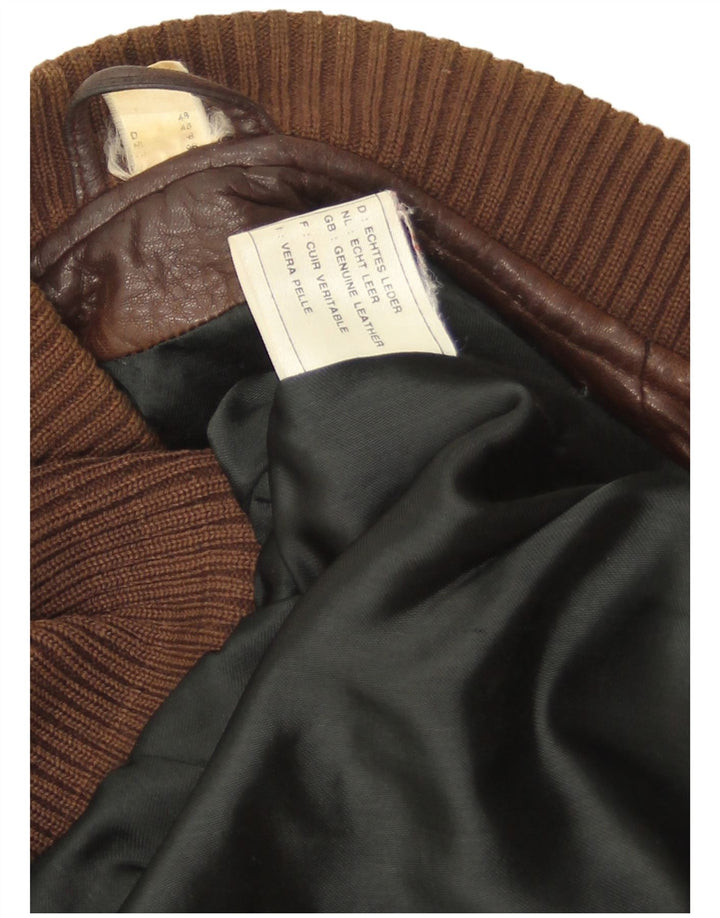 Giacca in pelle vintage da uomo vestibilità ampia EU 48 in pelle marrone medio