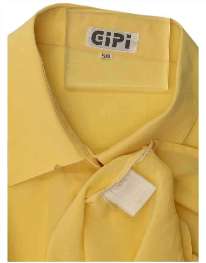 Camicia vintage da donna IT 50 XL in seta gialla