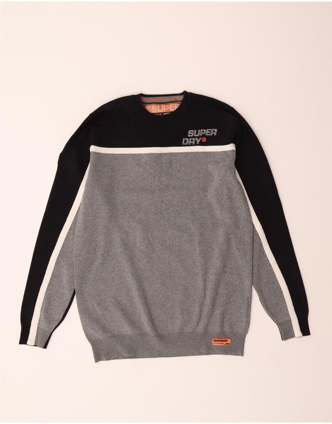 SUPERDRY Mens Crew Neck Jumper Sweater Small Grey Colourblock Cotton Vintage Superdry and Second-Hand Superdry from Messina Hembry 