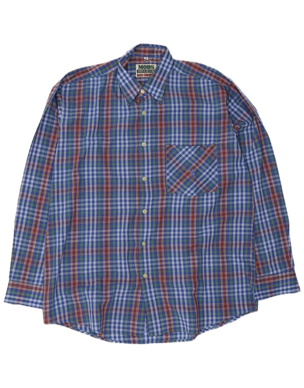 Camicia vintage da uomo in poliestere a quadri blu medio