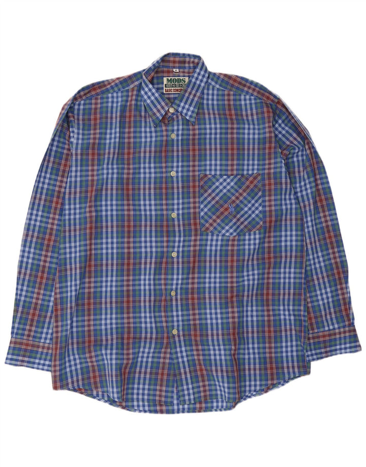 Camicia vintage da uomo in poliestere a quadri blu medio
