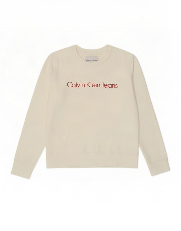 Felpa grafica da donna Calvin Klein Jeans Jumper UK 14 Medium White
