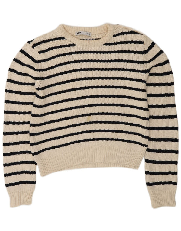 Maglione maglione girocollo da donna Zara UK 10 piccolo a righe blu navy