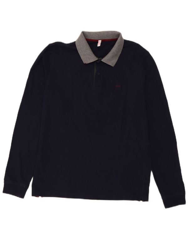 Polo a maniche lunghe da uomo Sun68 XL in cotone color block blu navy