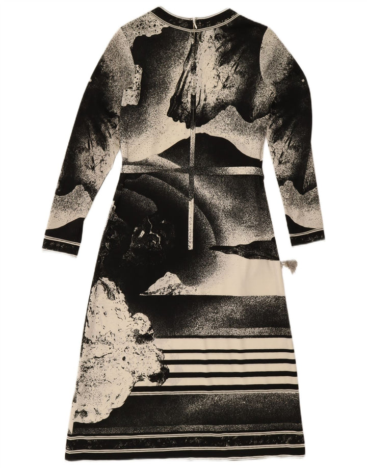 Abito maxi a maniche lunghe da donna con motivo astratto Antonette UK 10 piccolo nero