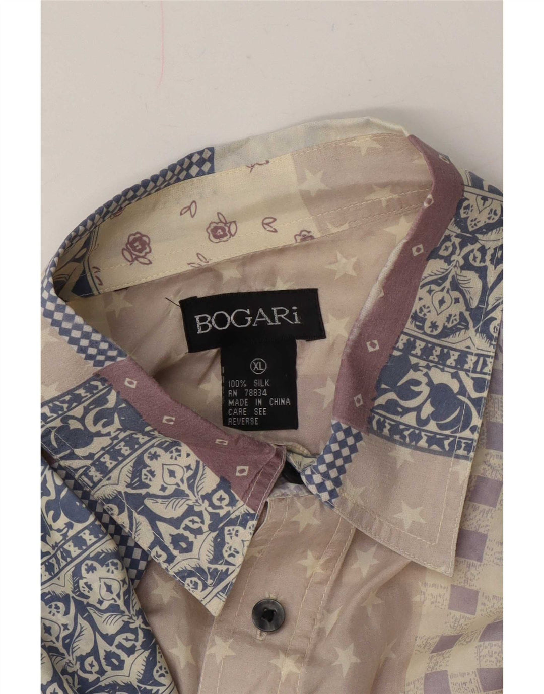 Camicia Bogari da uomo a maniche corte XL in seta patchwork multicolore