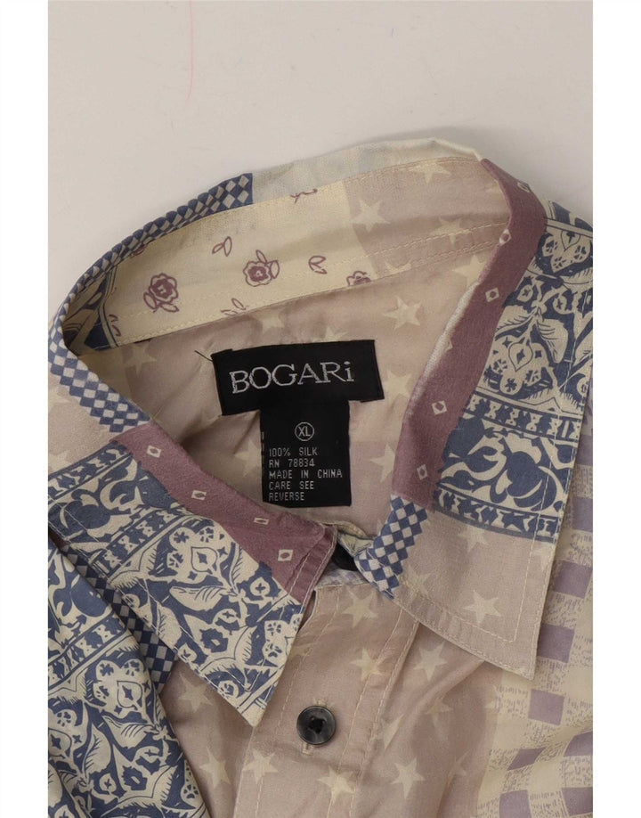 Camicia Bogari da uomo a maniche corte XL in seta patchwork multicolore
