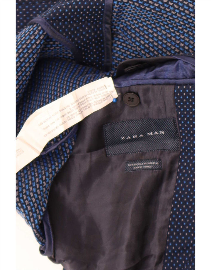 Giacca blazer da uomo a 2 bottoni Zara EU 50 cotone maculato medio blu navy