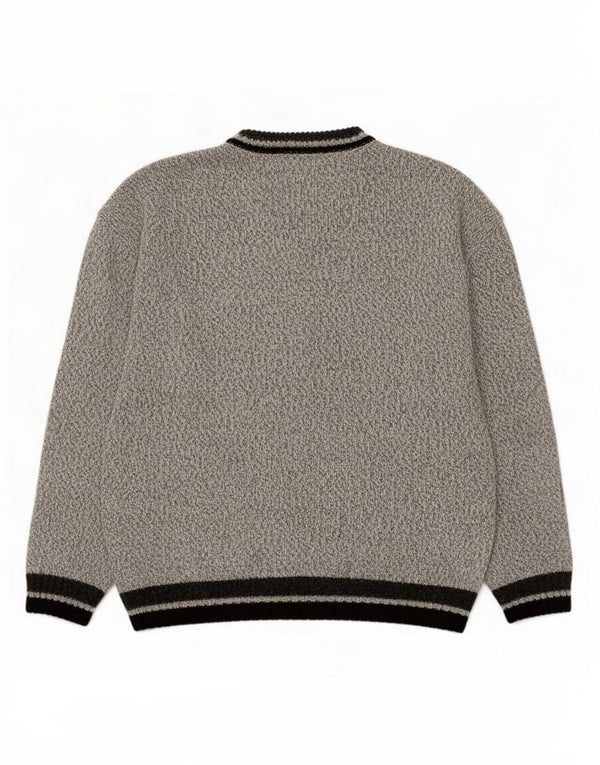 Maglione vintage da uomo con scollo a V in acrilico geometrico grigio medio
