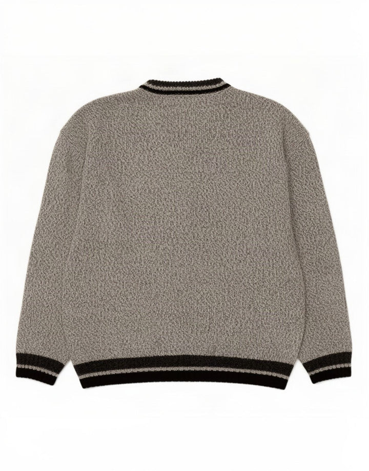 Maglione vintage da uomo con scollo a V in acrilico geometrico grigio medio