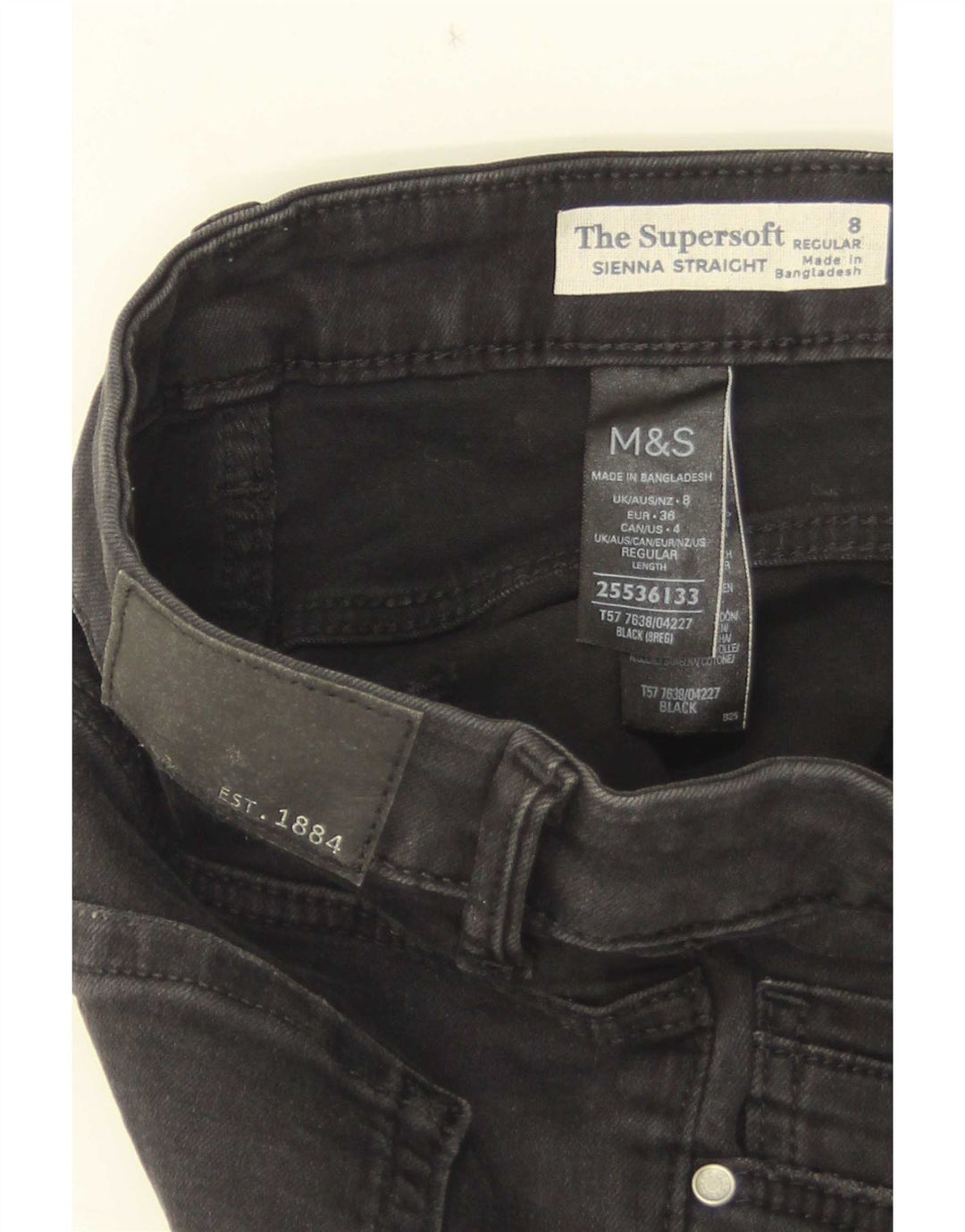 Jeans dritti Marks & Spencer da donna Sienna UK 8 piccoli W25 L30 neri