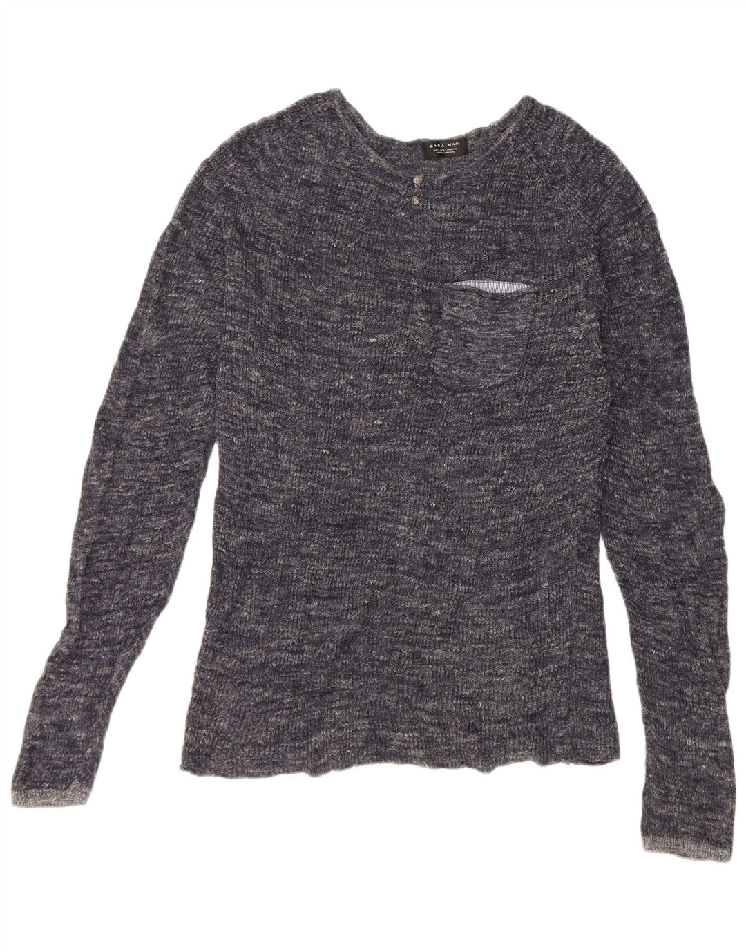 Maglione maglione girocollo da uomo Zara grande blu navy screziato