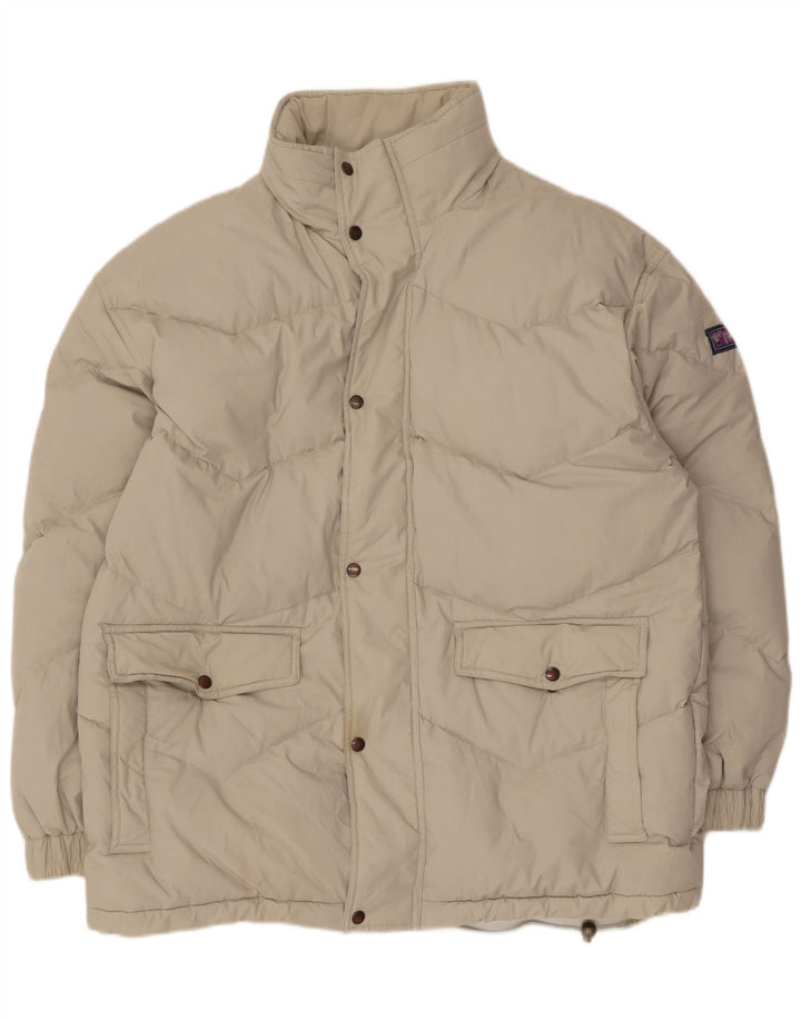 Giacca imbottita con cappuccio vintage da uomo UK 42 XL Poliestere beige