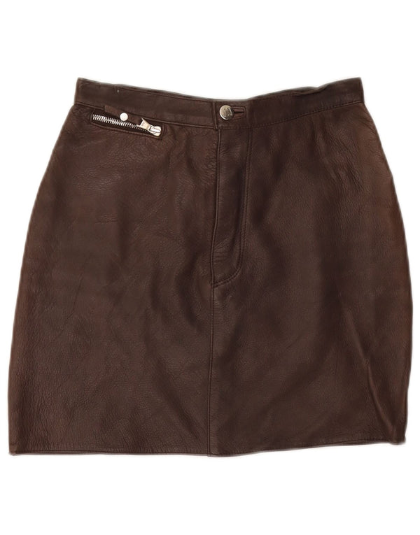Minigonna in pelle da donna VINTAGE IT 40 piccola W26 in pelle marrone