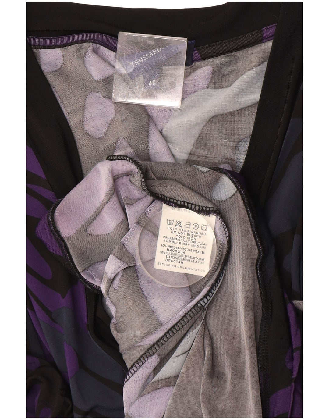 Abito Donna Trussardi a Balze con Fantasia Astratta IT 46 Large Viola
