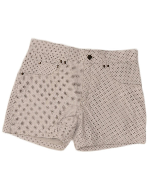 Pantaloncini casual in pelle vintage da donna W33 in pelle maculata bianca media