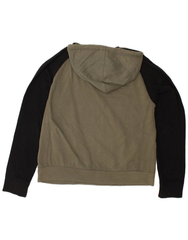 BILLABONG Felpa con cappuccio grafica da donna UK 14 Large Khaki Colourblock