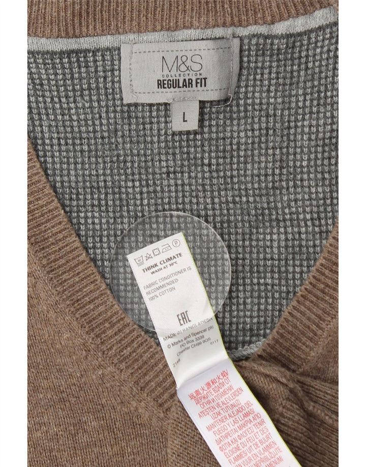 MARKS & SPENCER Maglione da uomo con scollo a V vestibilità regolare grande cotone marrone