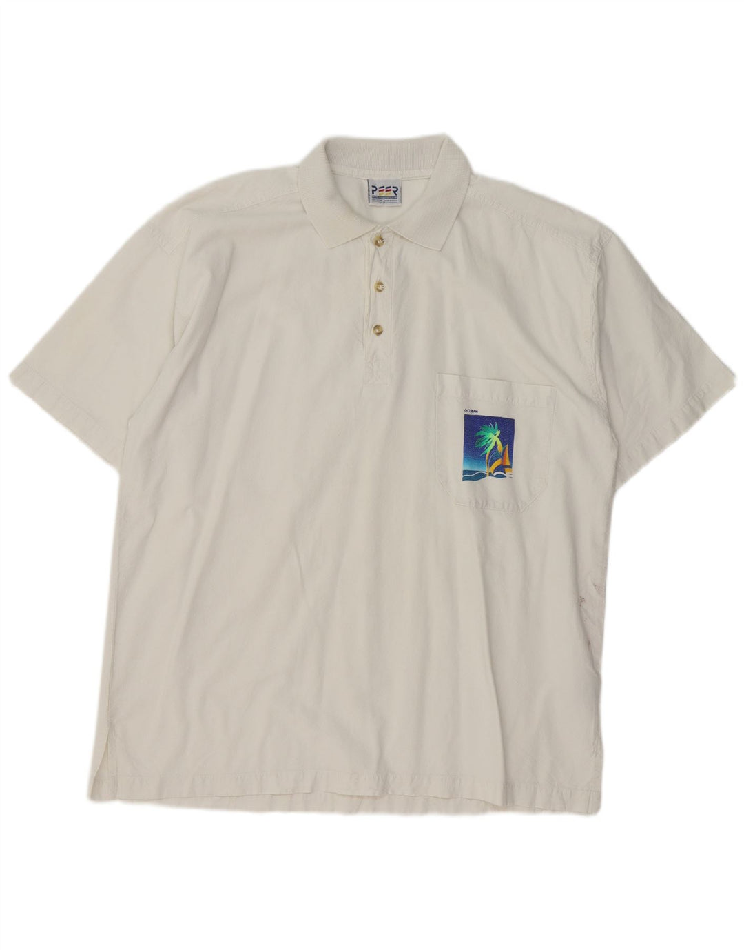 VINTAGE Mens Polo Shirt Medium White Cotton