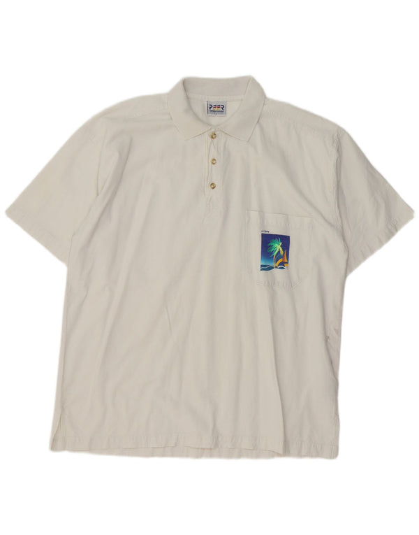 VINTAGE Mens Polo Shirt Medium White Cotton