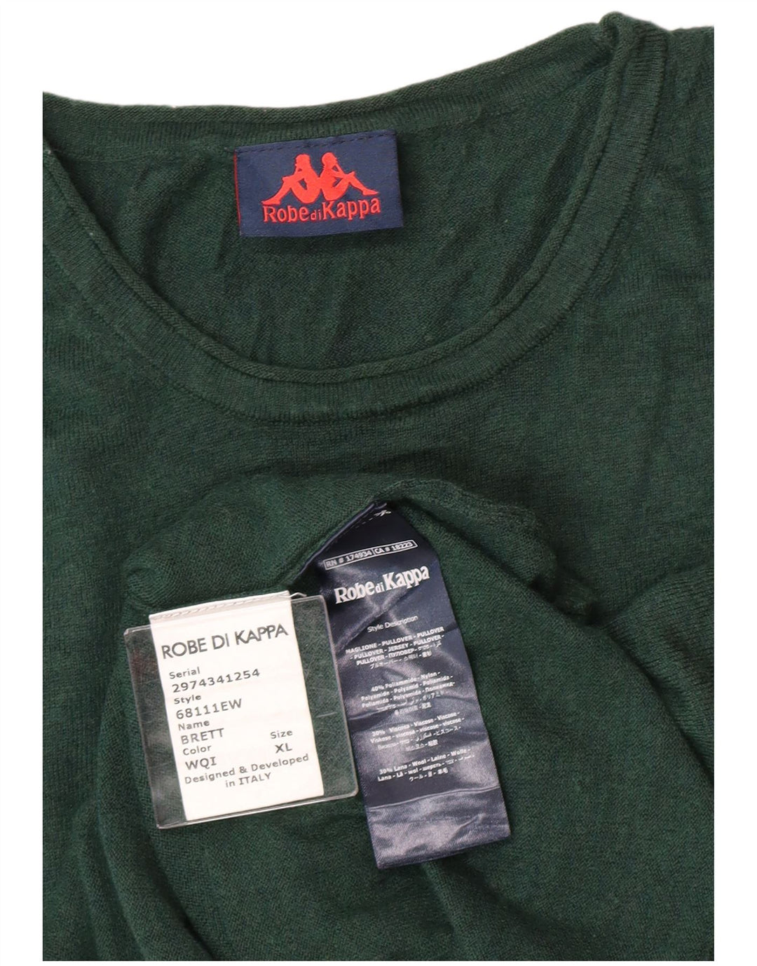 Maglione Kappa Uomo Girocollo XL Verde Poliammide
