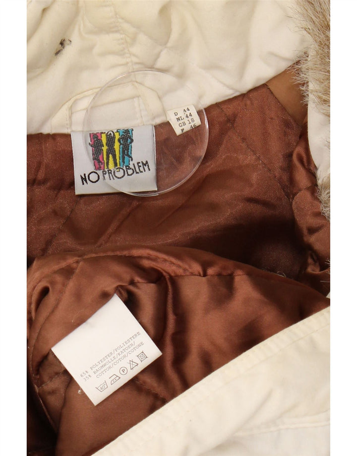 NO PROBLEM Womens Hooded Windbreaker Coat UK 18 XL  Off White Floral Vintage No Problem and Second-Hand No Problem from Messina Hembry 