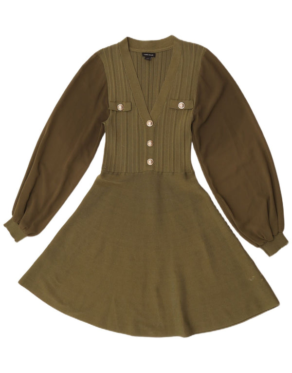 Karen Millen Womens Long Sleeve Jumper Dress UK 12 Medium Khaki