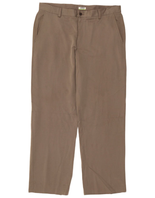 Pantaloni chino dritti da uomo IZOD W38 L32 Poliestere beige a spina di pesce