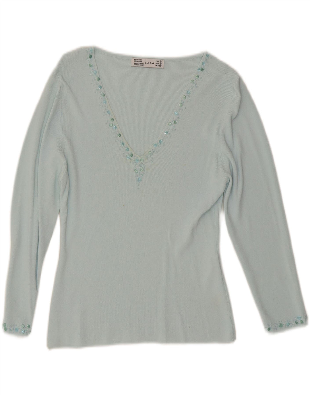 Top Zara da donna con maniche a 3/4 grande in rayon turchese