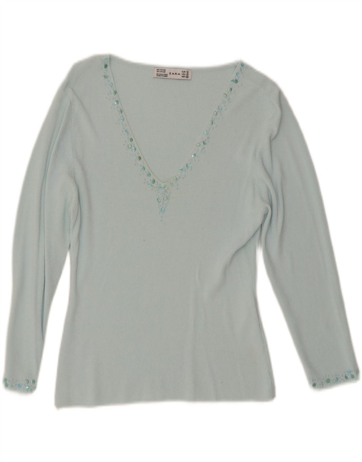 Top Zara da donna con maniche a 3/4 grande in rayon turchese