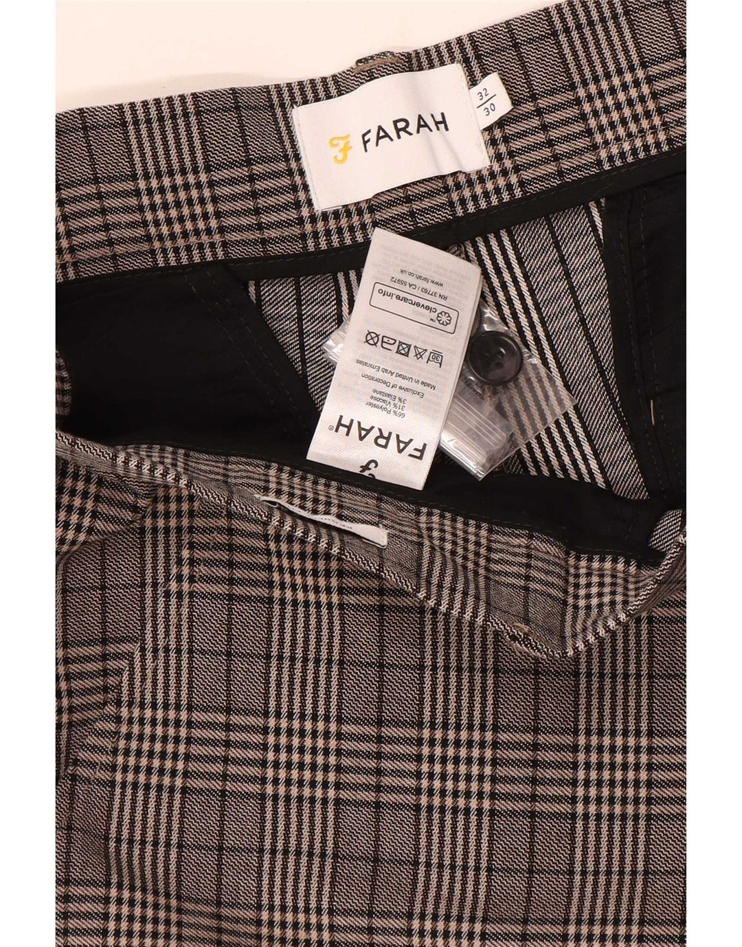 Pantaloni chino slim da uomo Farah W32 L30 poliestere a quadri grigi