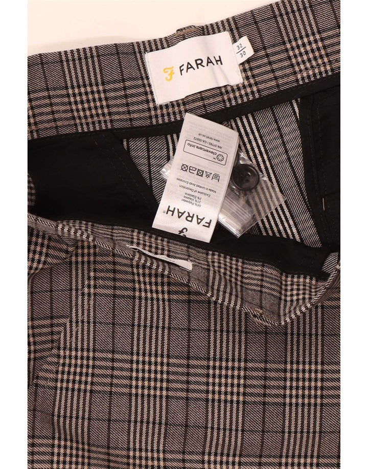 Pantaloni chino slim da uomo Farah W32 L30 poliestere a quadri grigi