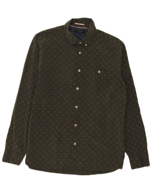 Ted Baker Camicia da uomo Taglia 4 Large Khaki Spotted Modal