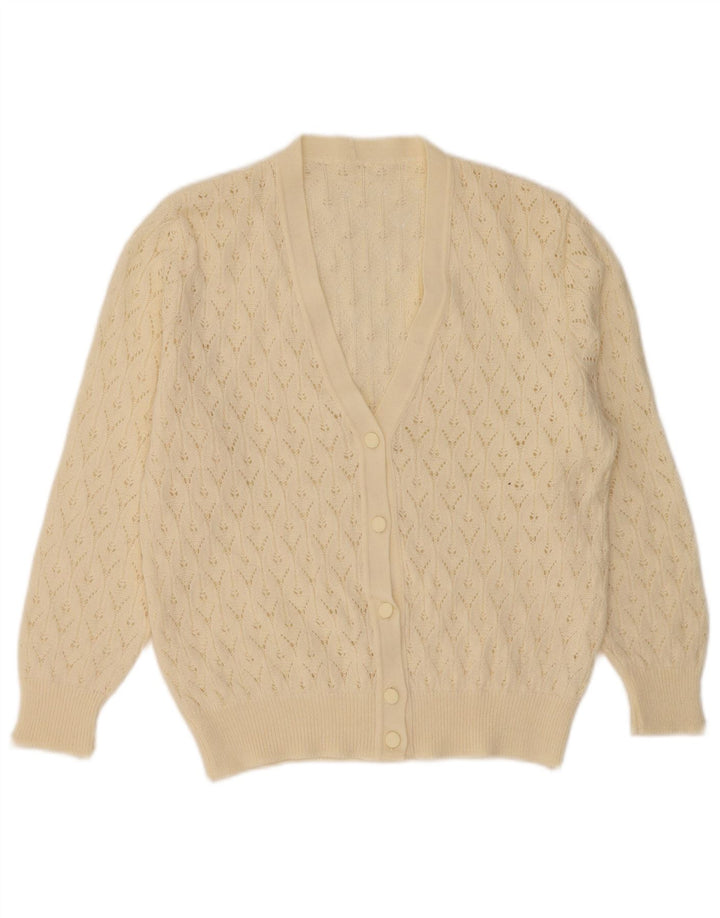 Maglione cardigan da donna vintage UK 16 grande lana beige