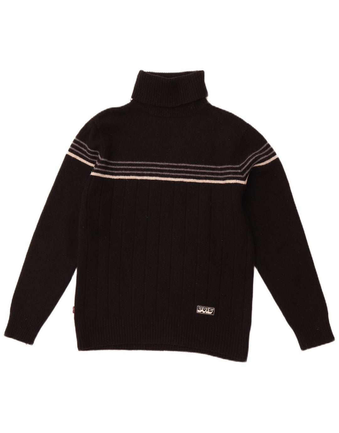 Maglione maglione a collo alto da donna LEVI'S UK 10 Lana d'agnello a righe nere piccole