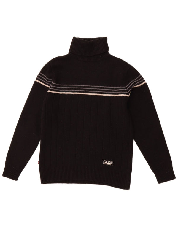 Maglione maglione a collo alto da donna LEVI'S UK 10 Lana d'agnello a righe nere piccole