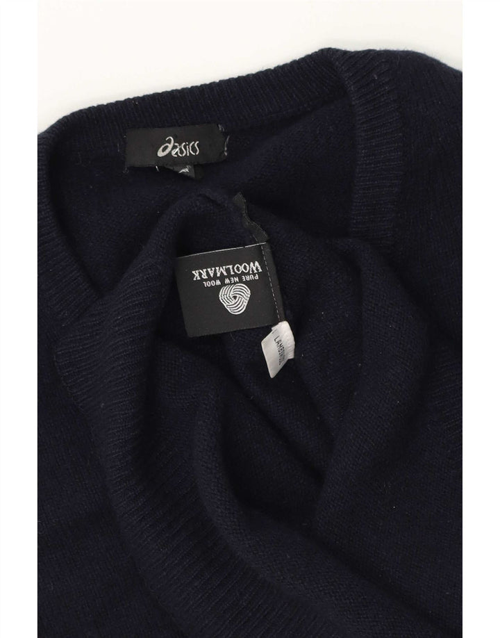 Maglione da uomo con scollo a V Asics, grande, in lana d'agnello blu navy