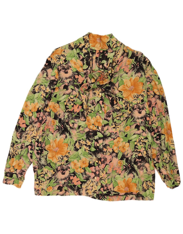 Camicetta da donna vintage con cravatta sul davanti UK 16 Grande motivo floreale multicolore