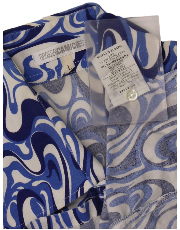 Camicia a maniche corte da uomo Naracamicee Large in cotone geometrico blu