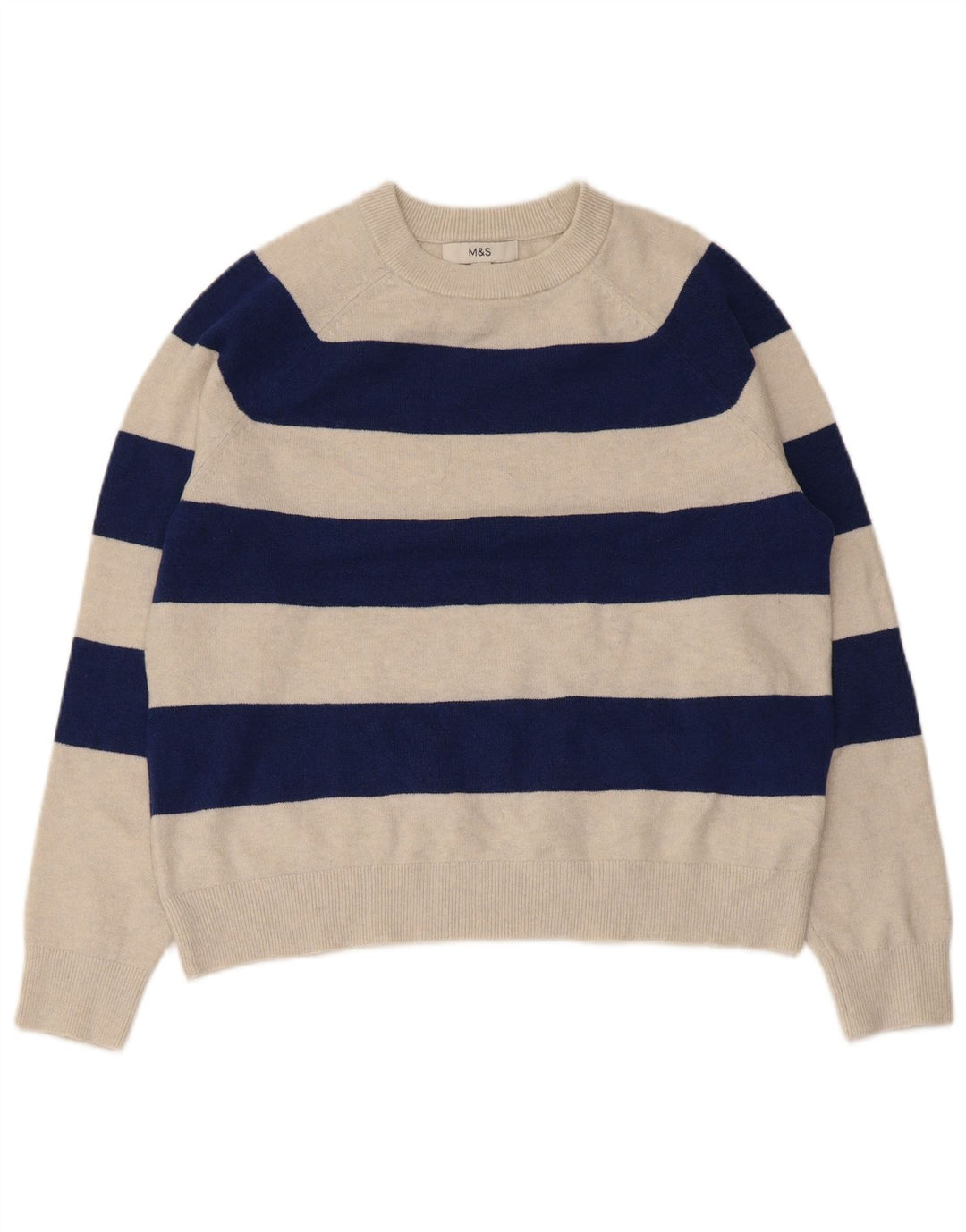 Maglione maglione girocollo da donna Marks & Spencer UK 14 a righe beige medio
