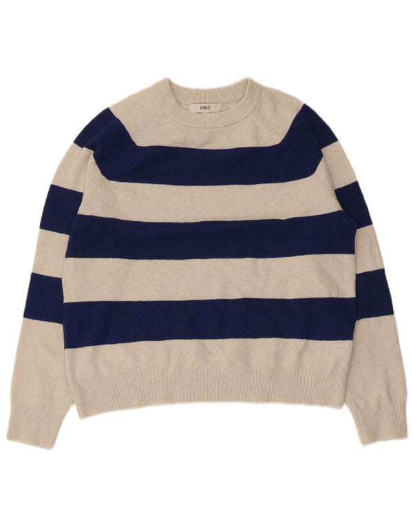 Maglione maglione girocollo da donna Marks & Spencer UK 14 a righe beige medio