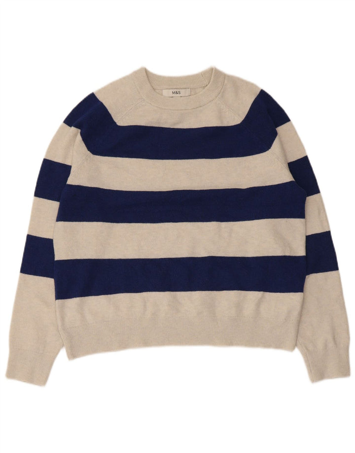 Maglione maglione girocollo da donna Marks & Spencer UK 14 a righe beige medio