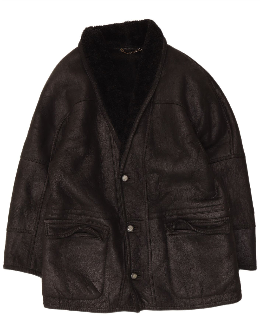 Giubbotto shearling vintage da uomo IT 50 grande in pelle nera