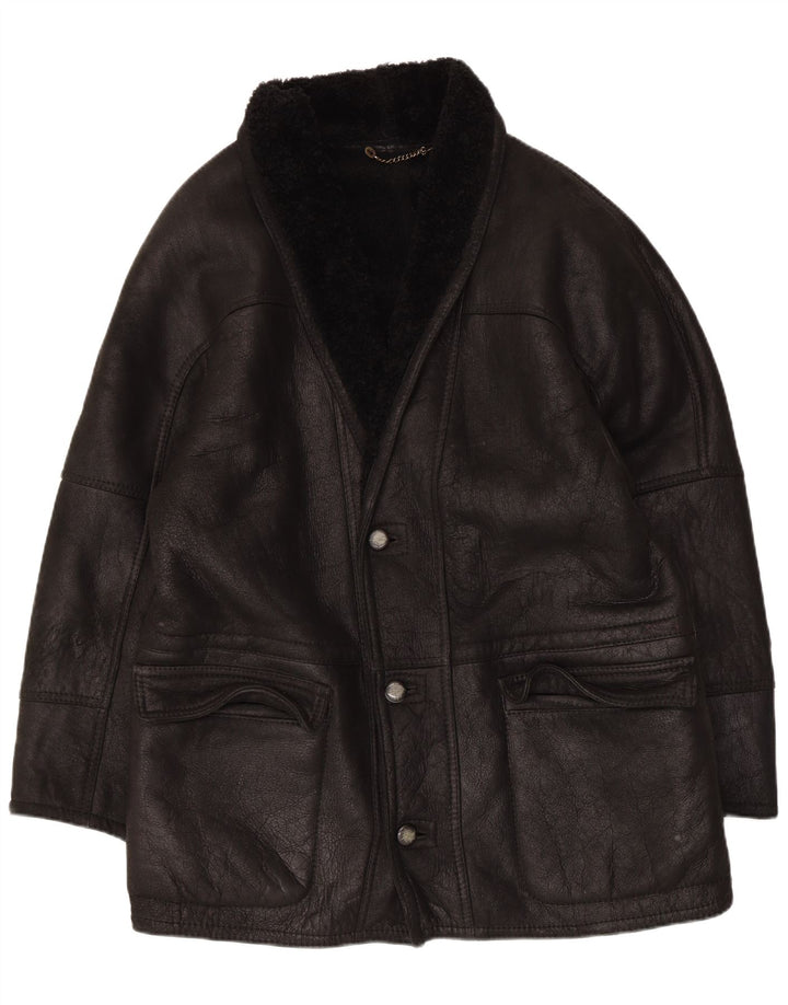 Giubbotto shearling vintage da uomo IT 50 grande in pelle nera