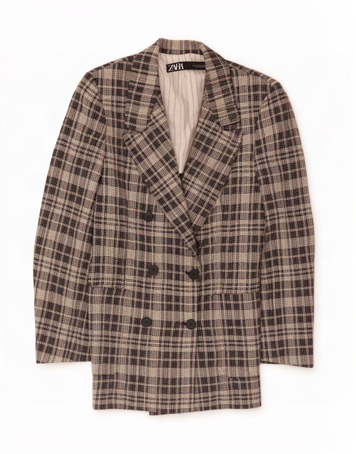 Giacca blazer doppiopetto oversize da donna Zara UK 10 piccolo grigio a quadri