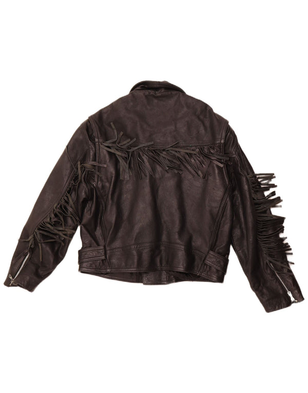 Giacca da motociclista in pelle da donna VINTAGE UK 14 Pelle nera media